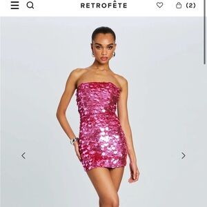 Retrofete Pink Strapless Sequin Dress
